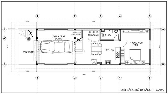 Thiết kế nhà phố 2,5 tầng hiện đại, DT 5x15,5m | ảnh 1