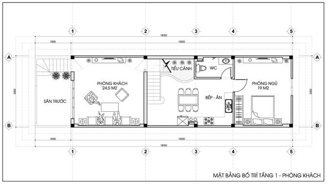 Thiết kế nhà phố 2,5 tầng hiện đại, DT 5x15,5m | ảnh 2