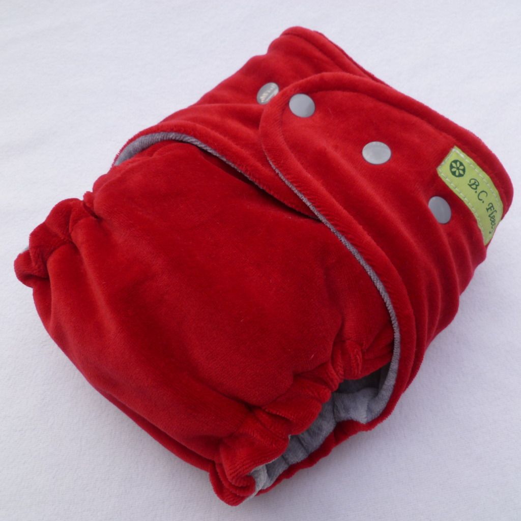 "Red/Grey" OS Velour Fitted Diaper with snaps