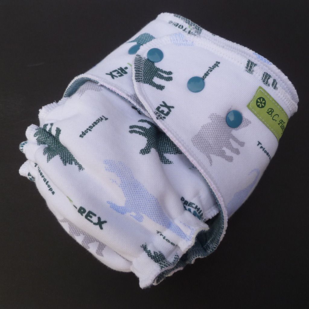 "PREHISTORIC" OS Fitted Diaper with snaps (SERGED)
