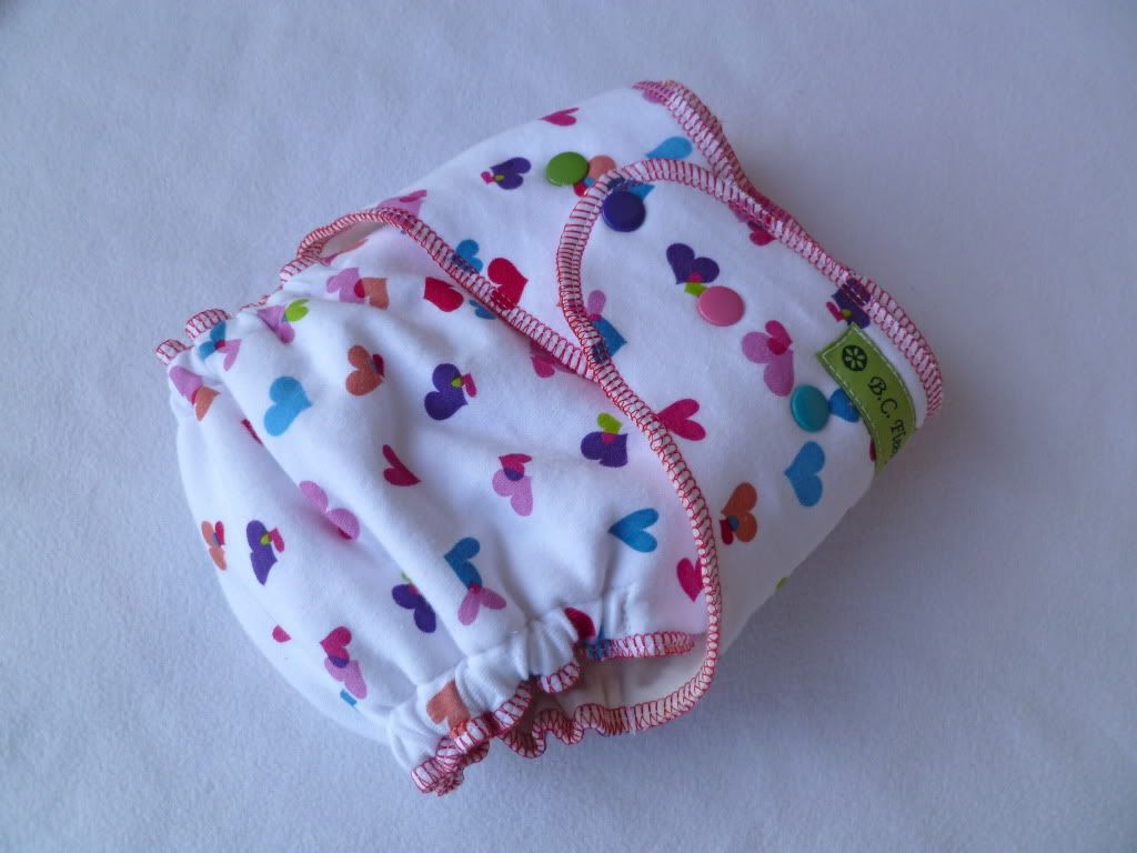 *Second* OS Bamboo Fitted Diaper with snaps "Tossed Hearts", serged