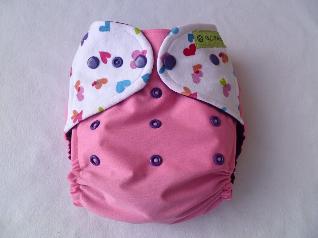 FFS drawing *Seconds* OS Pocket Diaper "Tossed Hearts"  on PINK (no insert)