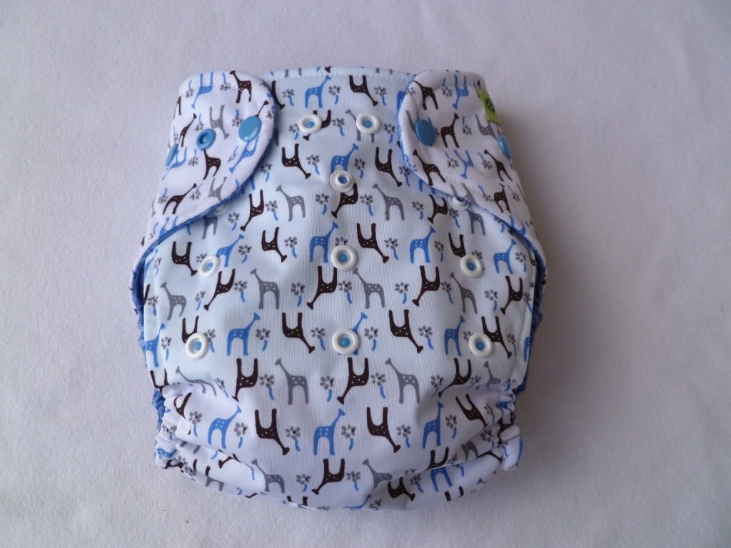 OS Pocket Diaper "Iced Giraffes"  with Blue inner (no insert)