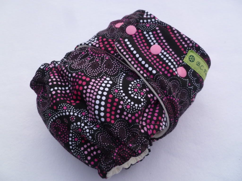 "BLACK PINK PAISLEY" OS Bamboo Fitted Diaper with snaps
