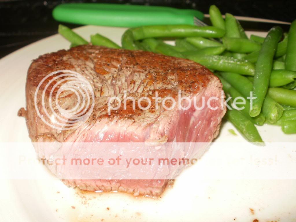 Well cooked very rare blue steak
